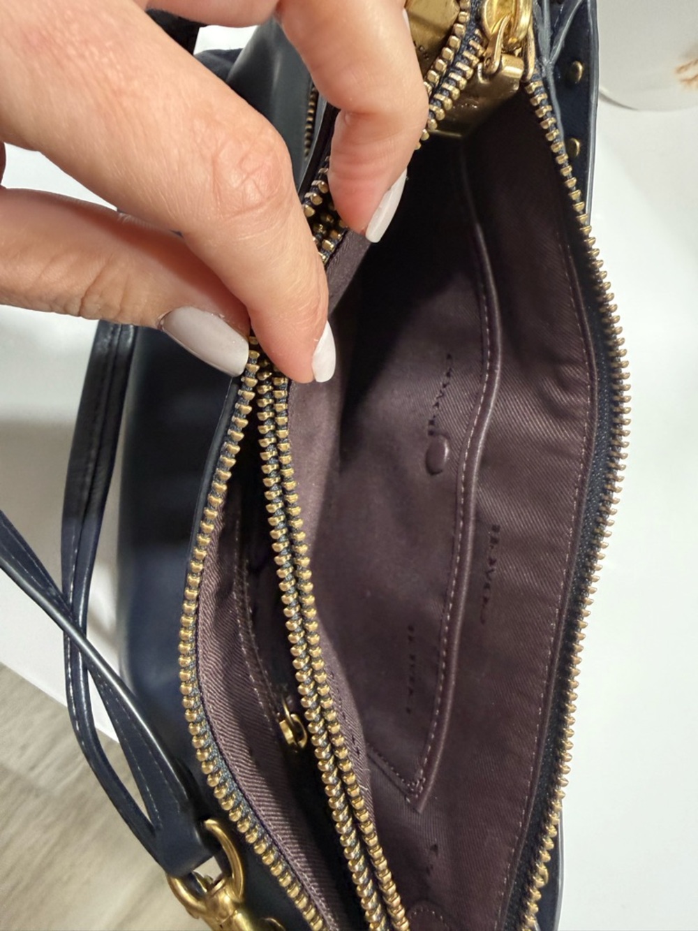 Coach Navy Leather Studded Crossbody with Gold Hardware - Picture 7 of 8